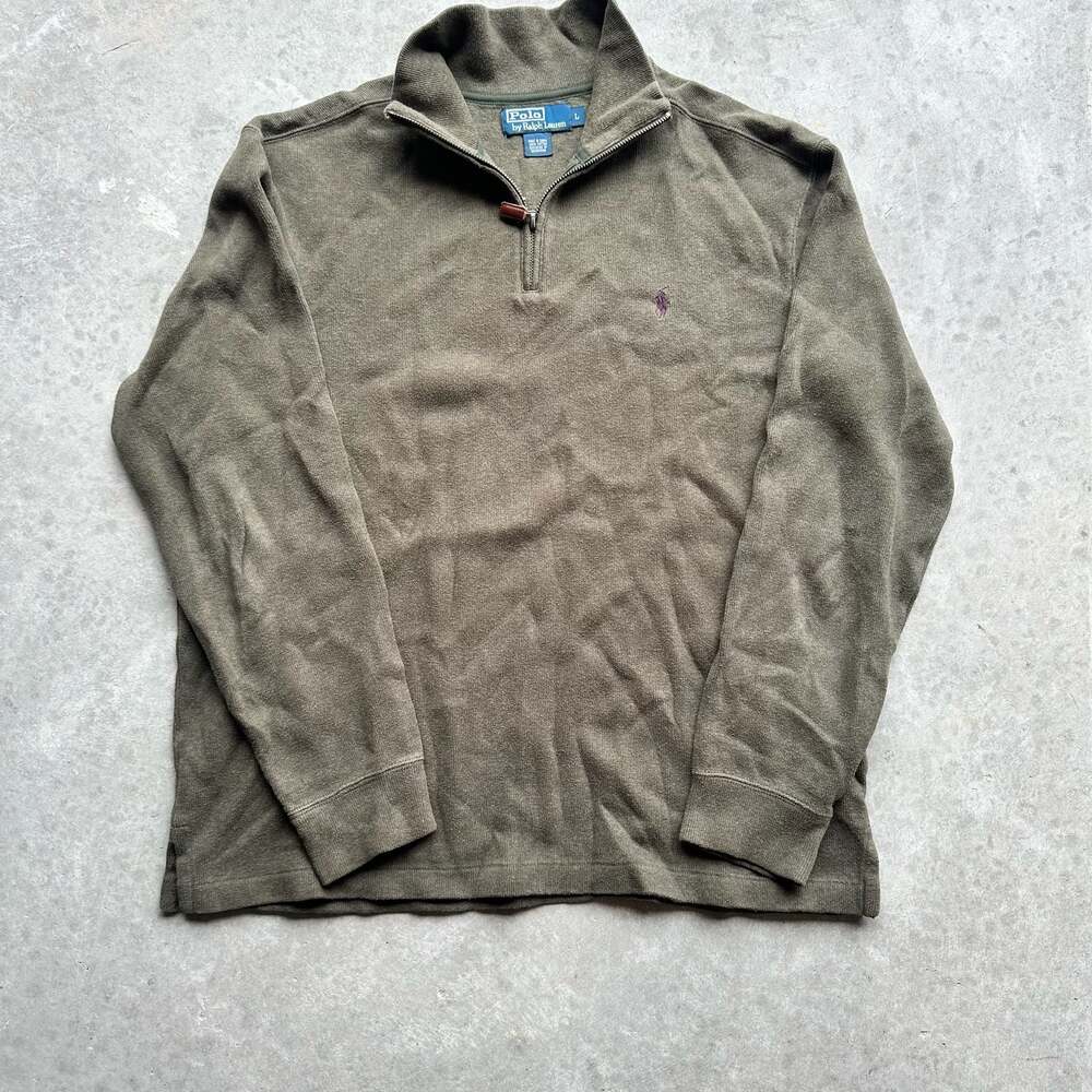 Polo Ralph Lauren Men's Olive Green 1/4 Zip Cotton Pullover Sweater